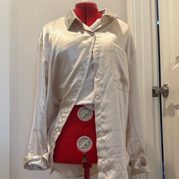 Free People Tops - Silky Cream Button-Up Shirt